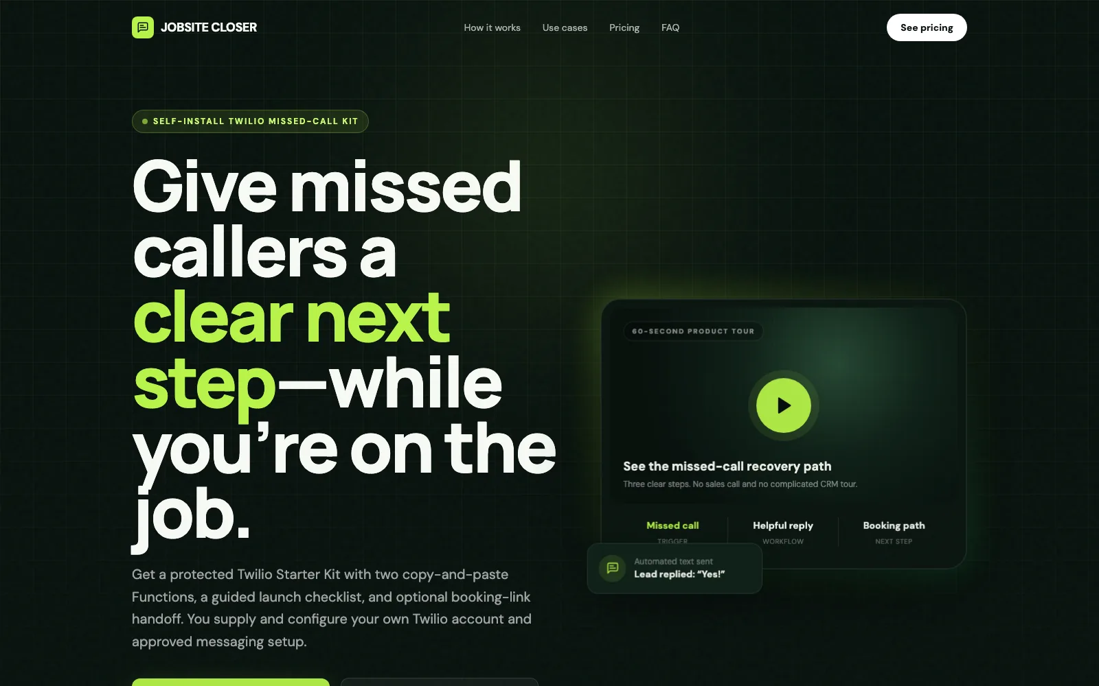 Jobsite Closer product homepage