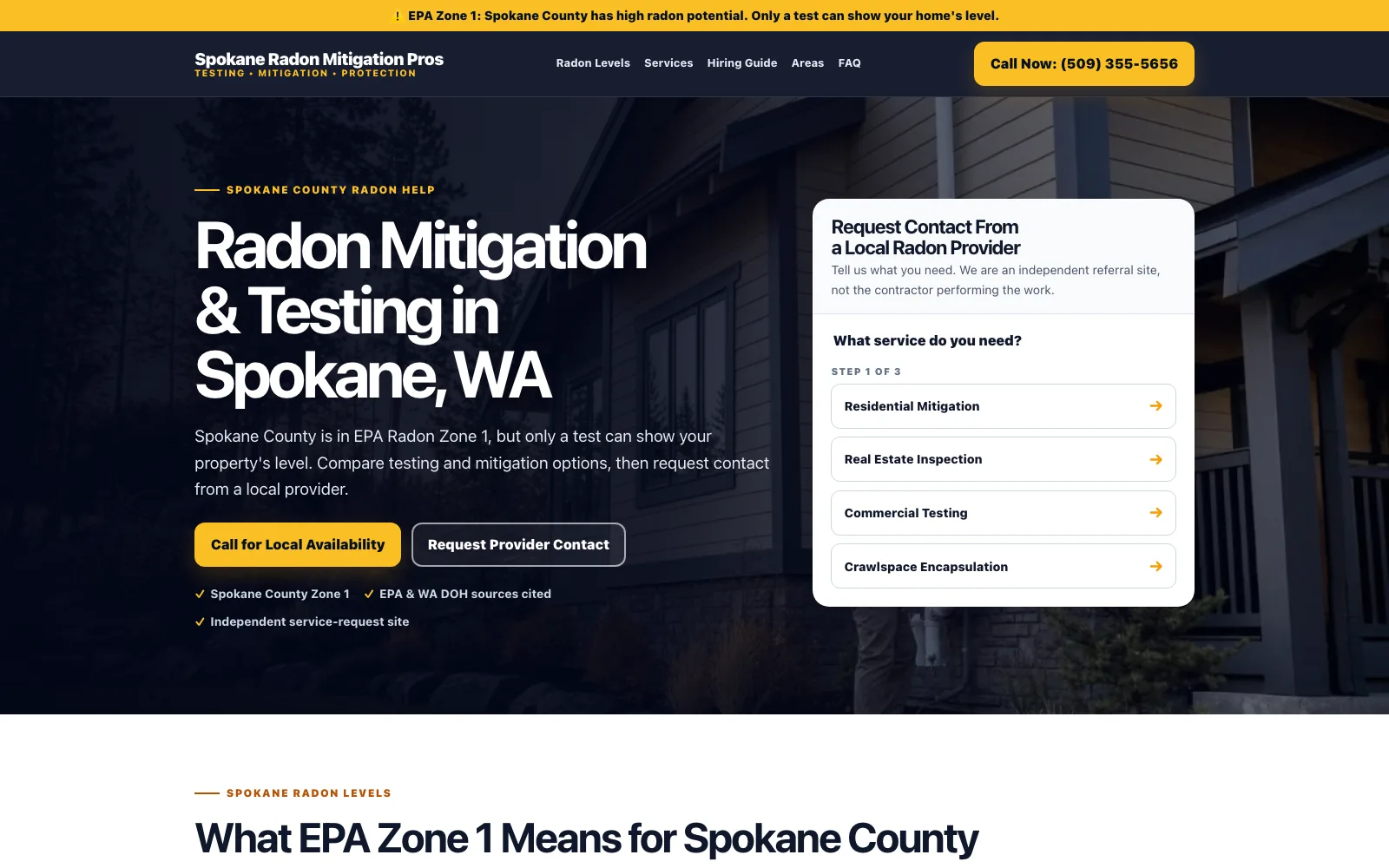 Spokane radon mitigation homepage
